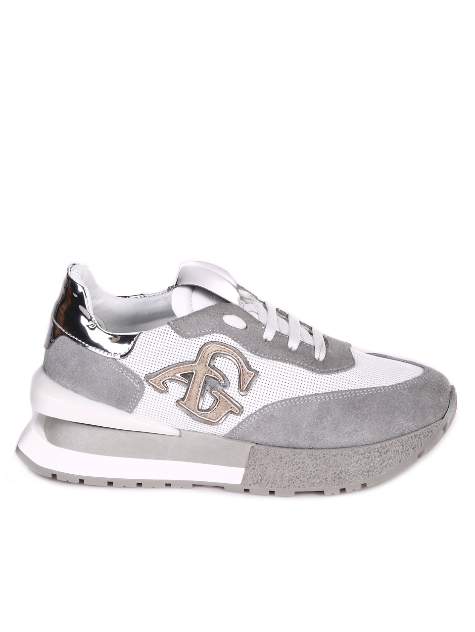 Сникърси от естествена кожа и велур 3AT-23291 white/grey