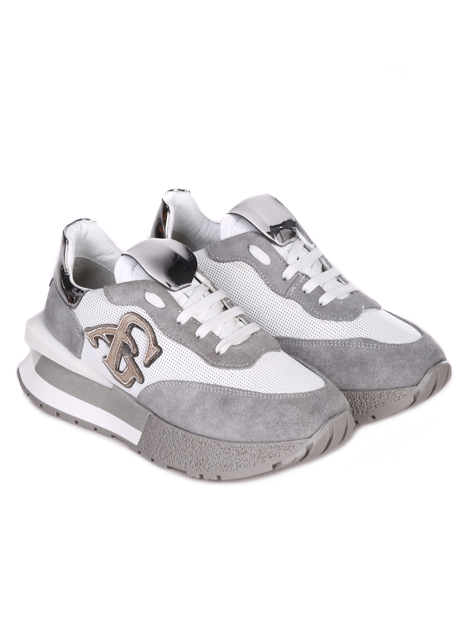 Сникърси от естествена кожа и велур 3AT-23291 white/grey