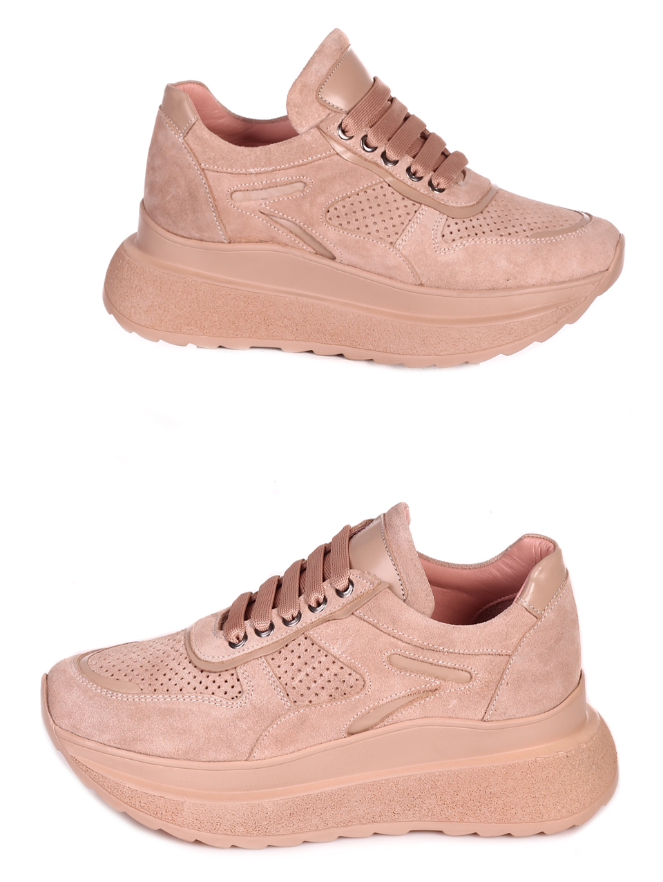 Сникърси от велур и естествена кожа 3AT-23289 beige