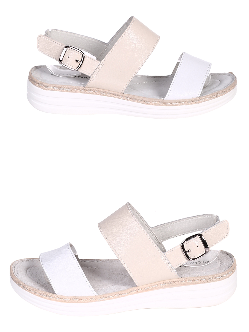 Ежедневни дамски сандали на платформа от естествена кожа 4AF-23167 beige/white