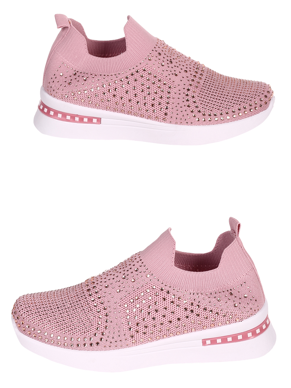 Ежедневни дамски обувки с декоративни камъни в розво 3U-23042 pink