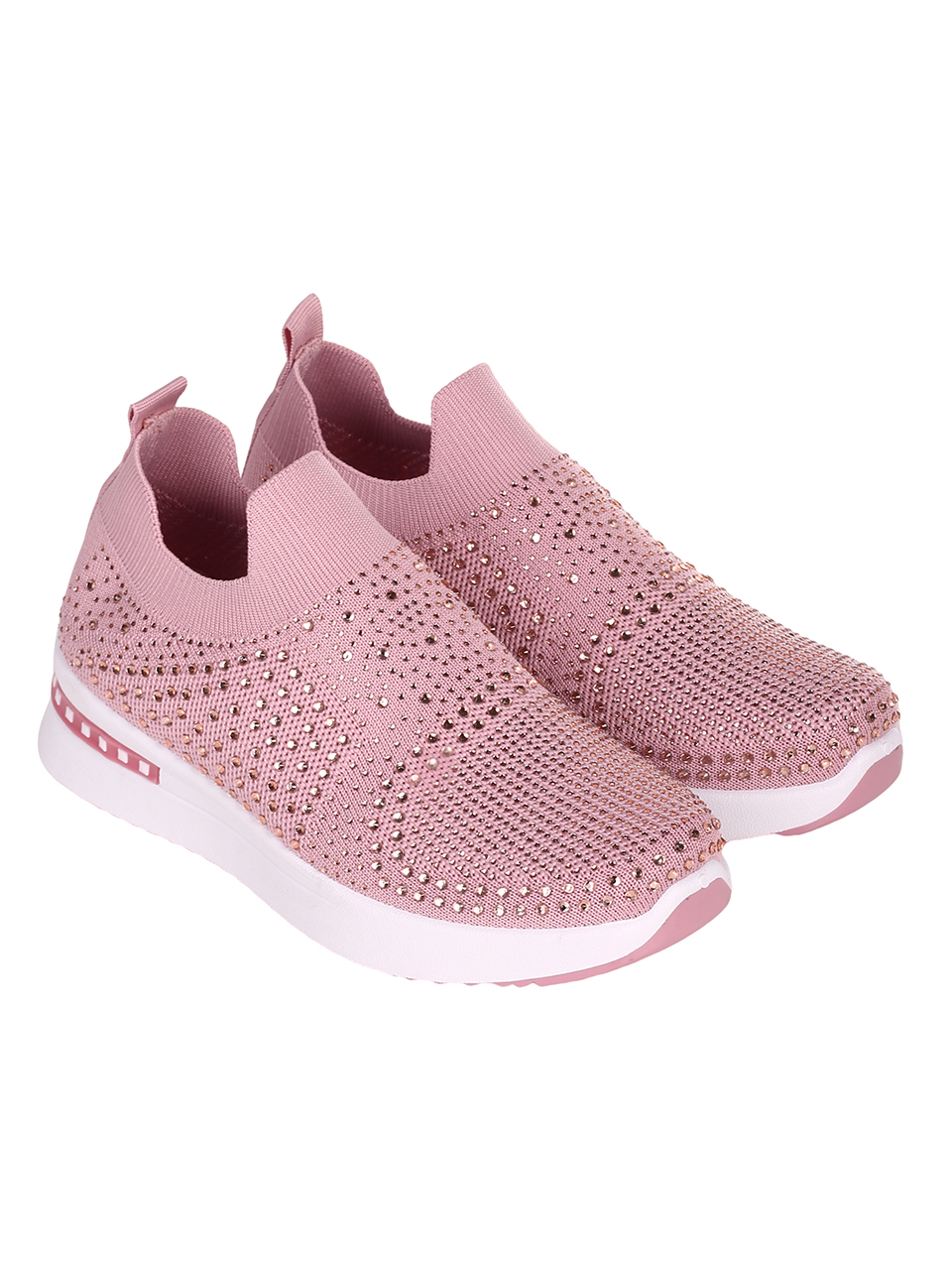 Ежедневни дамски обувки с декоративни камъни в розво 3U-23042 pink
