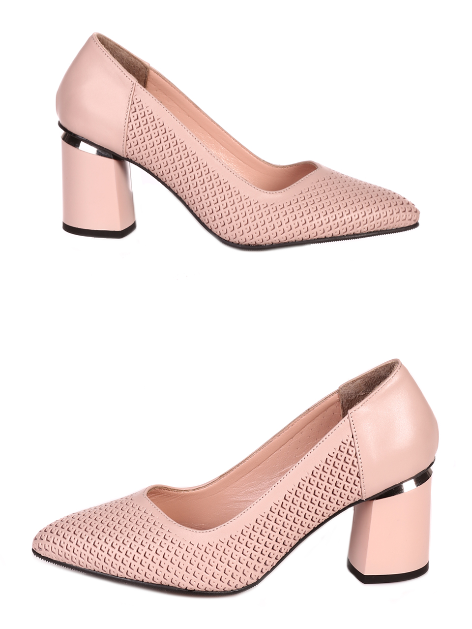 Eлегантни дамски обувки на ток от естествена кожа 3AT-23280 beige