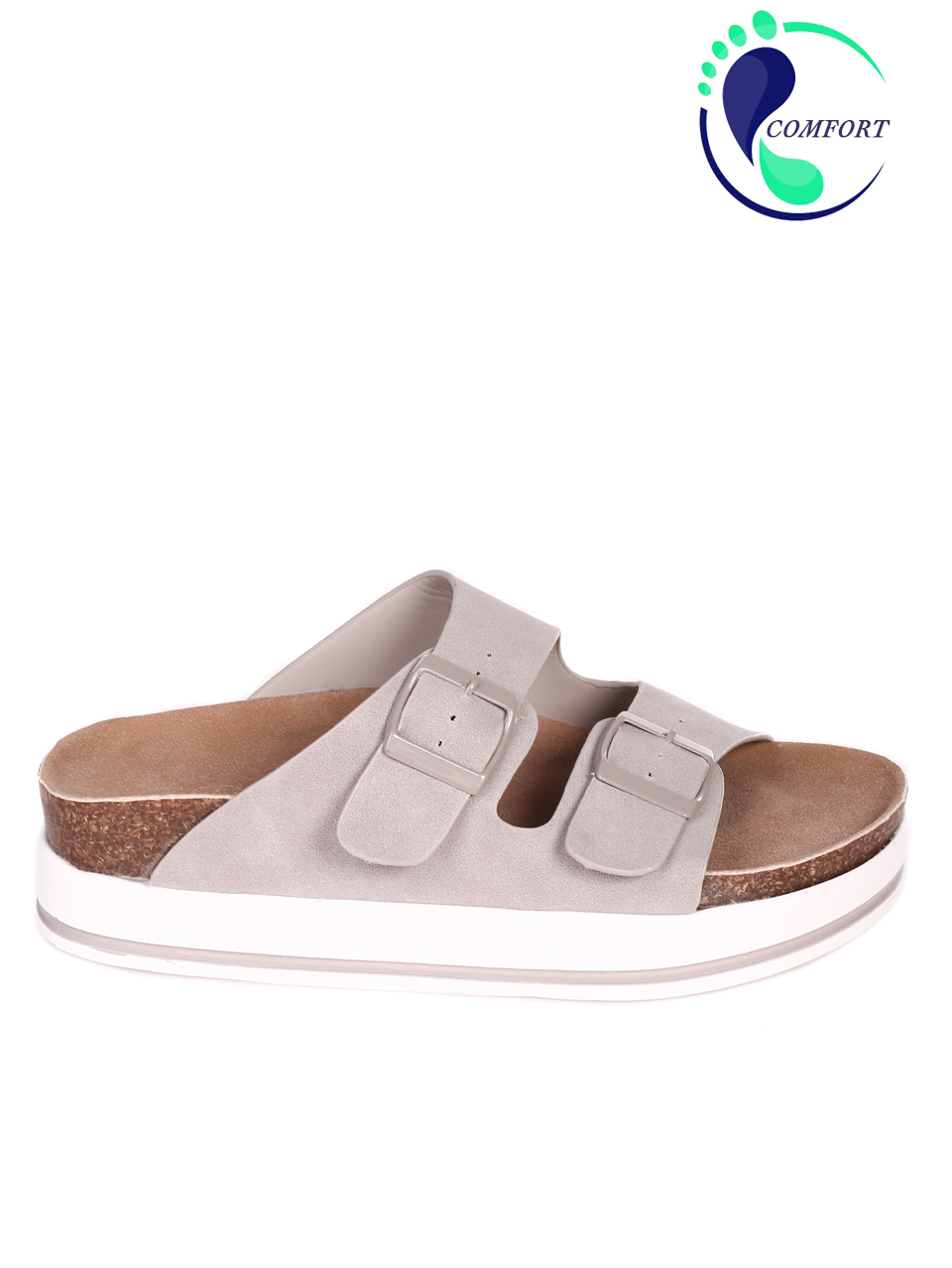 Ежедневни дамски чехли на платформа в сиво 5H-23131 lt.grey