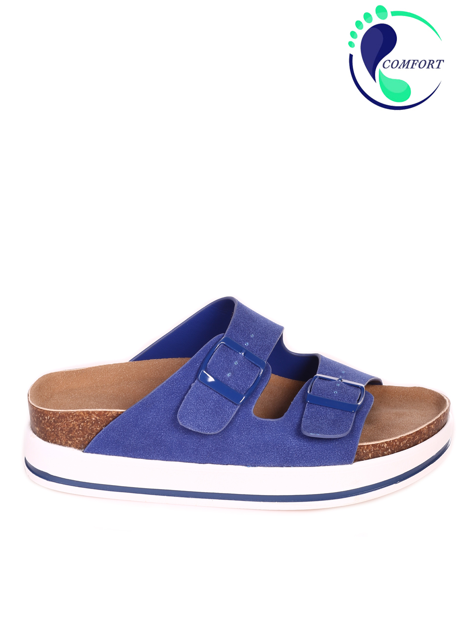Ежедневни дамски чехли на платформа в синьо 5H-23131 royal blue