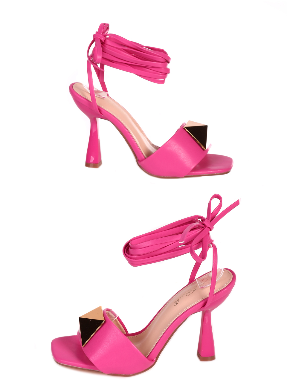 Елегантни дамски сандали с връзки в розово 4M-23024 pink