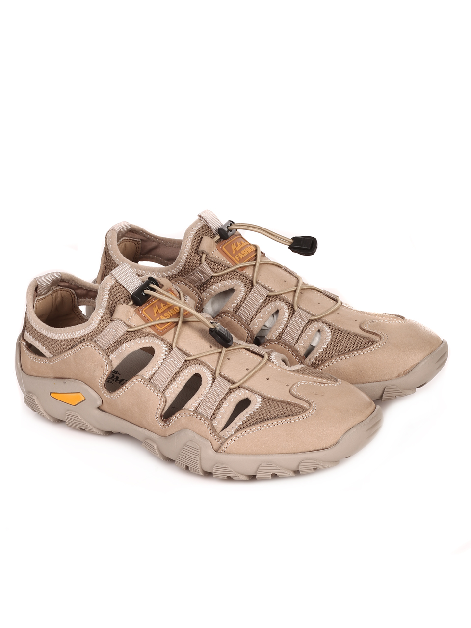 Мъжки сандали от естествена кожа в бежово 15539 E-4 beige