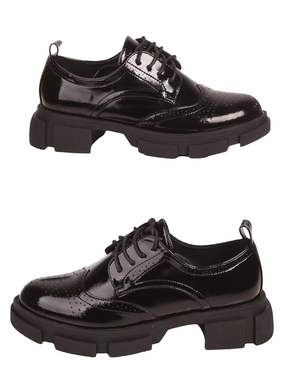 Дамски лачени мокасини в черно 3C-23531 black patent