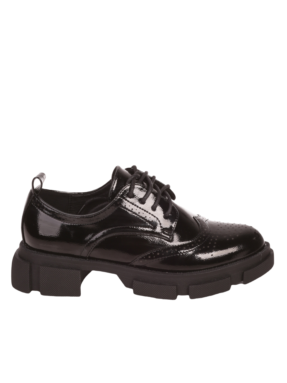 Дамски лачени мокасини в черно 3C-23531 black patent