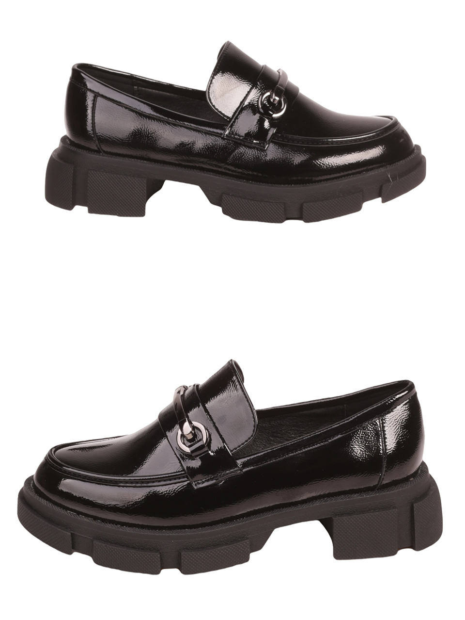 Дамски мокасини в черно 3C-23533 black patent