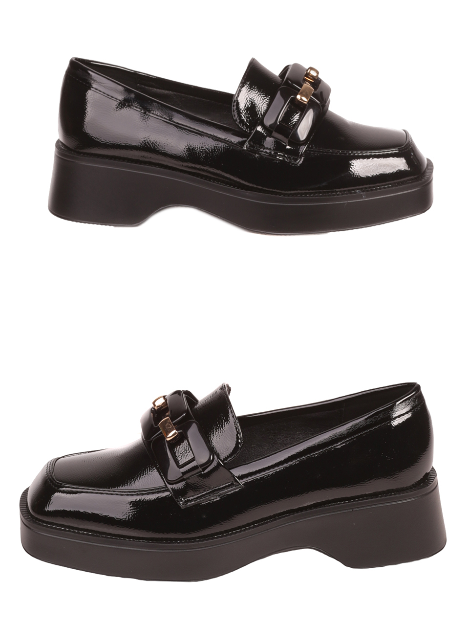 Дамски лачени мокасини 3C-23584 black patent