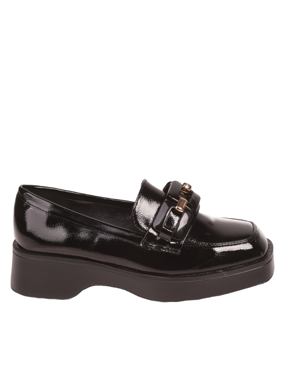 Дамски лачени мокасини 3C-23584 black patent