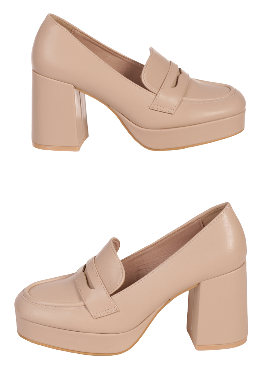 Дамски обувки на ток в бежово 3M-23521 beige pu