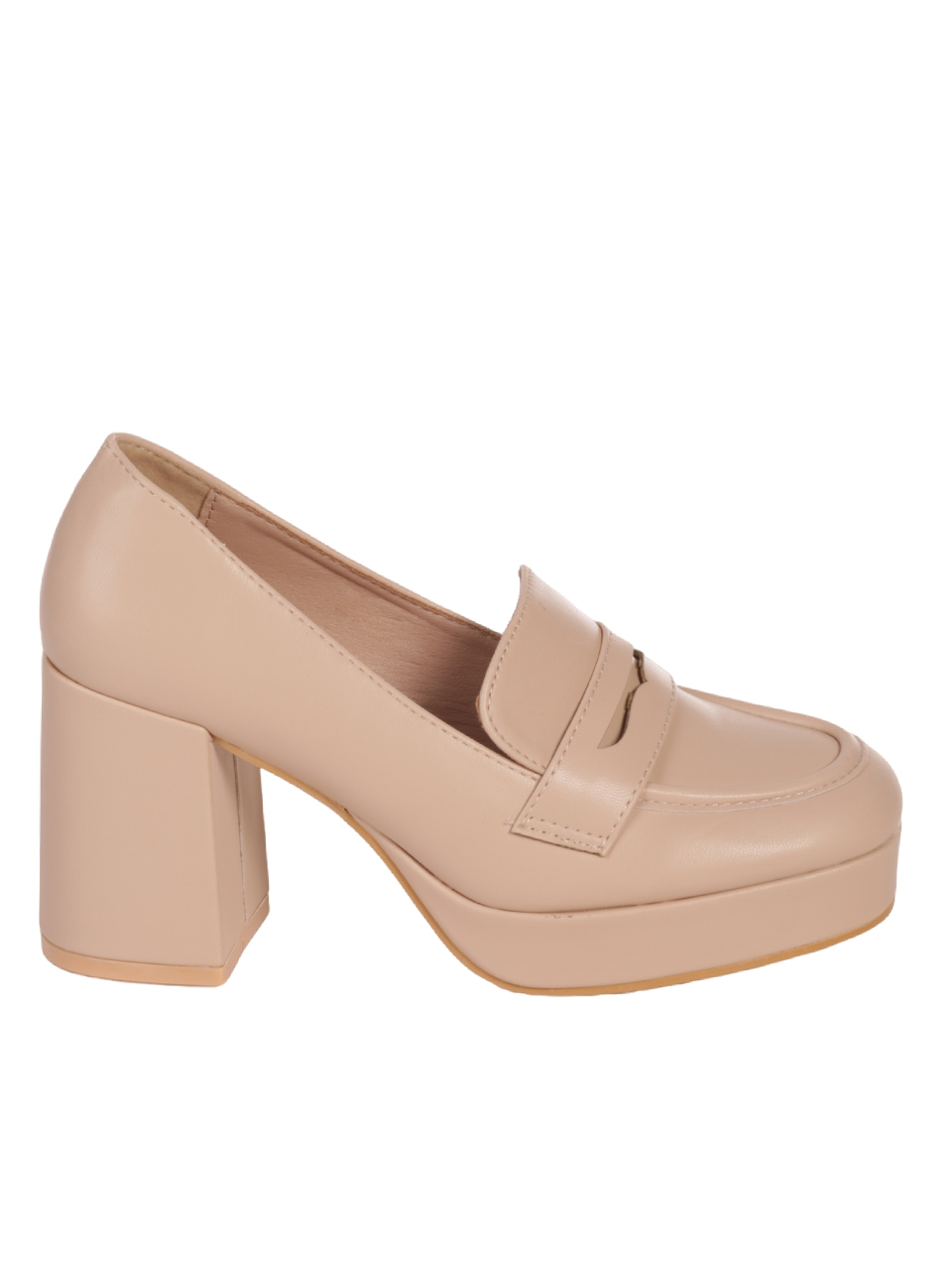 Дамски обувки на ток в бежово 3M-23521 beige pu