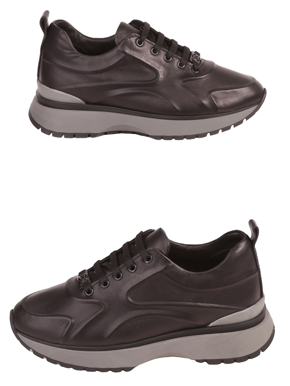 Дамски обувки от естествена кожа в черно 3AT-23696 black/grey