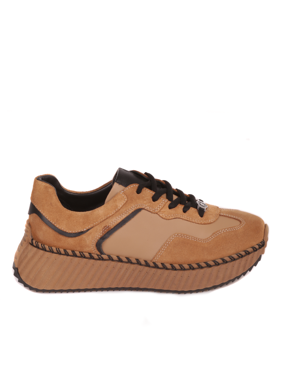 Дамски обувки от естествена кожа и набук в бежово 3AT-23699 beige