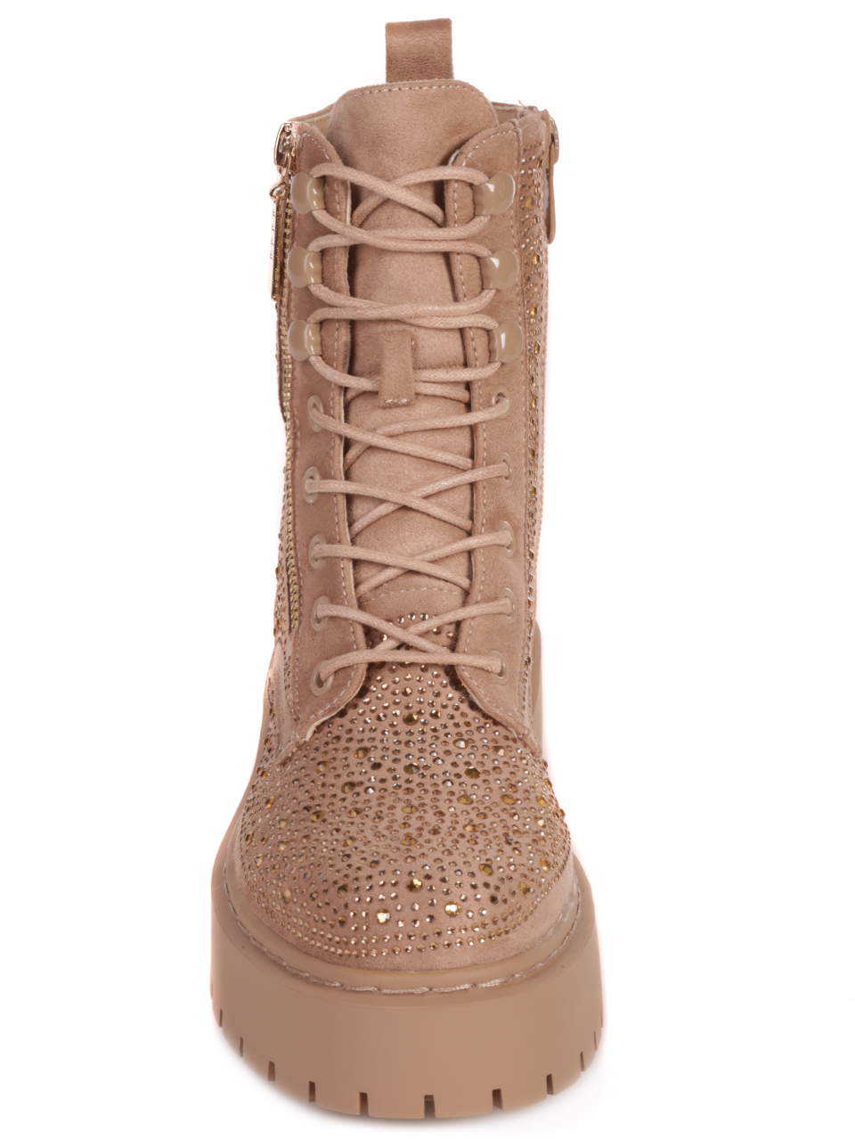 Ежедневни дамски боти с декоративни камъни в бежово 2R-23500 beige