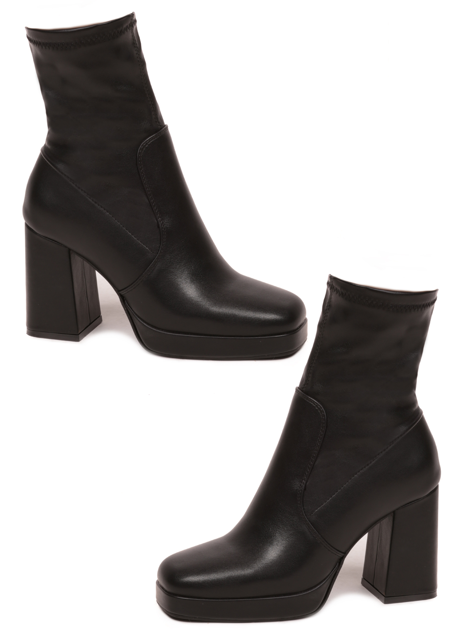 Дамски класически боти в черно 2R-23507 black pu