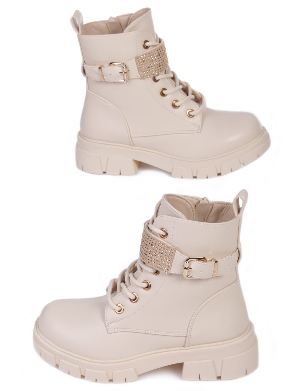Детски боти с декоративни камъни в бежово 19R-23580 beige