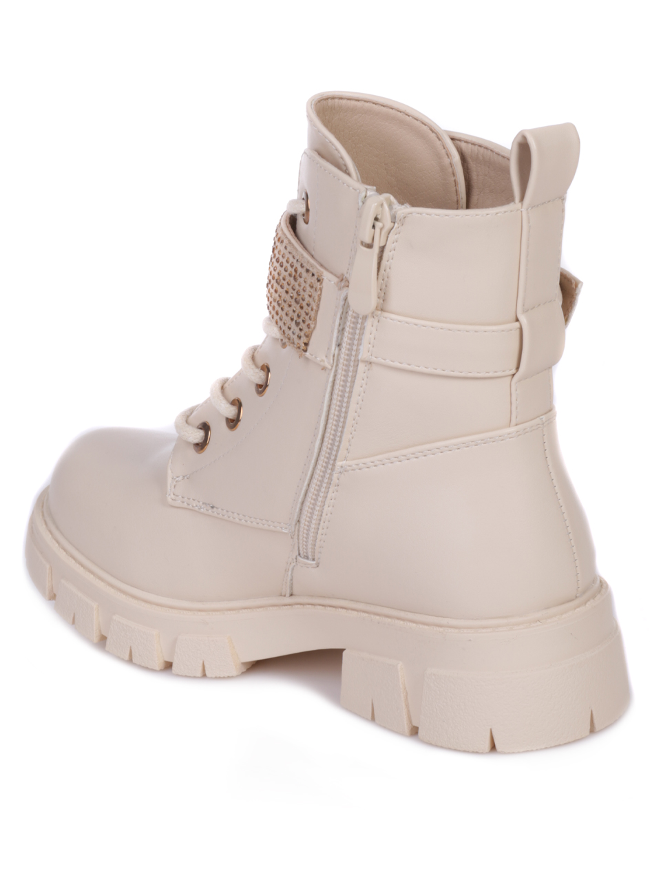 Детски боти с декоративни камъни в бежово 19R-23580 beige
