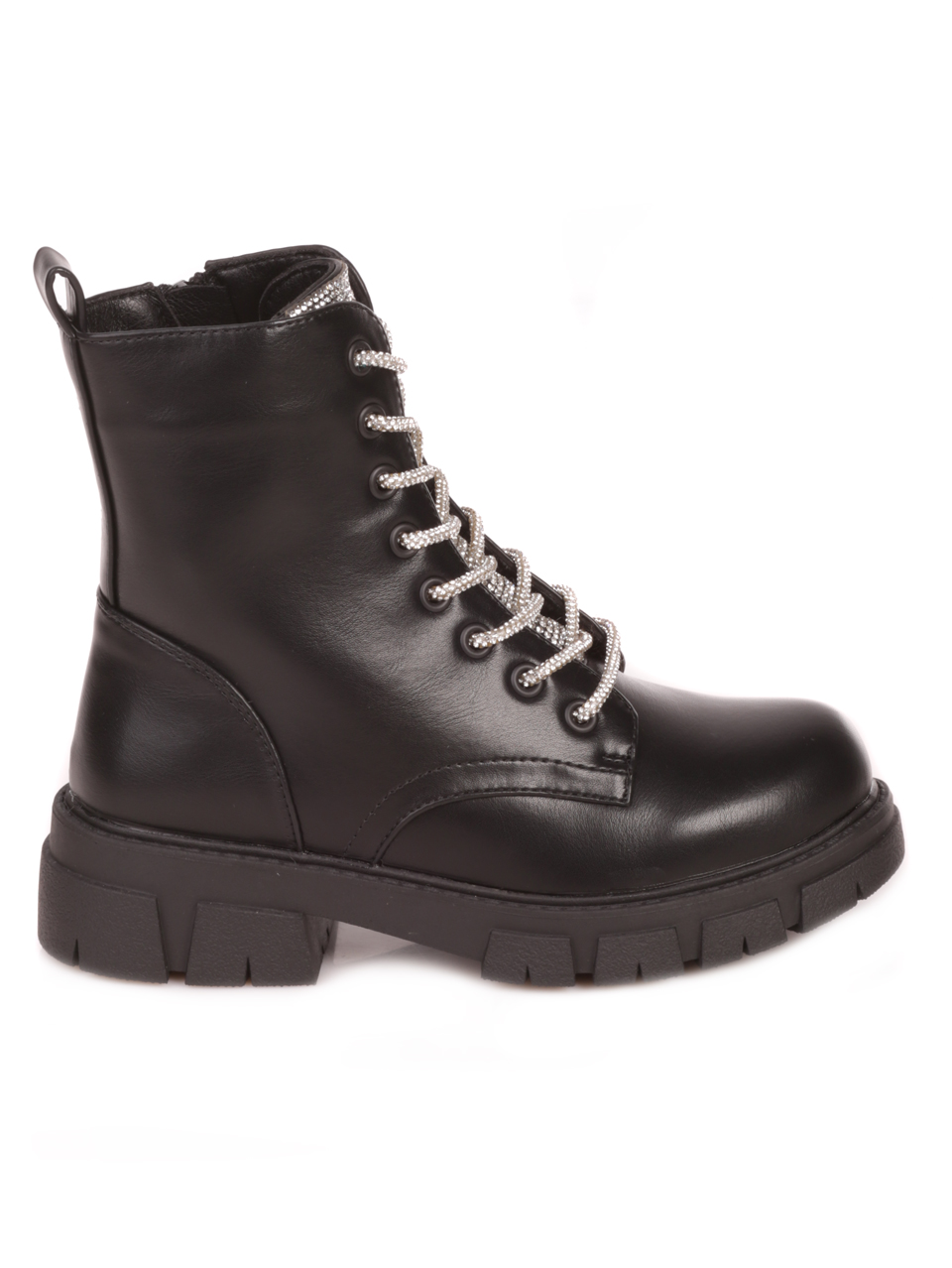 Детски боти в черно с декоративни камъни 19R-23578 black/silver