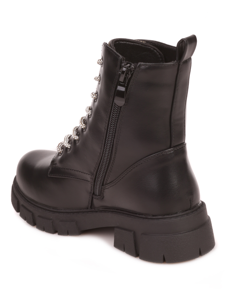 Детски боти в черно с декоративни камъни 19R-23578 black/silver