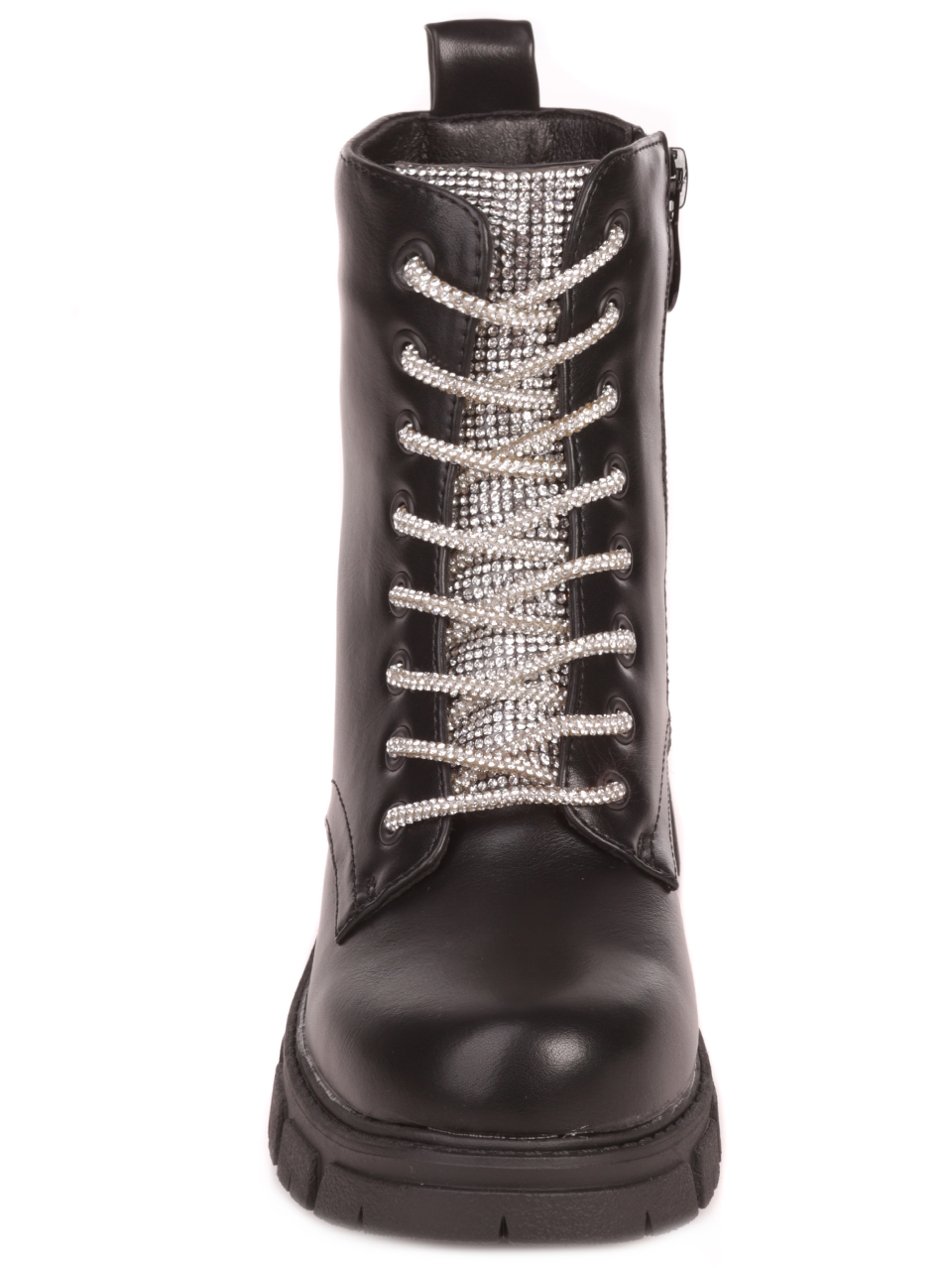 Детски боти в черно с декоративни камъни 19R-23578 black/silver