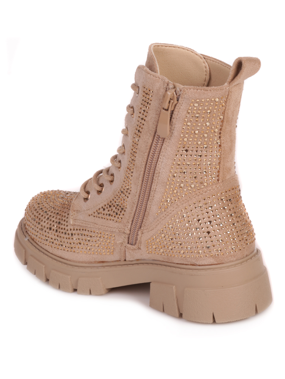 Детски боти с декоративни камъни в бежово 19R-23579 beige