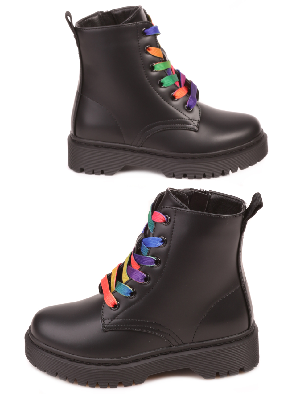 Детски боти в черно с цветни връзки 19R-23581 black