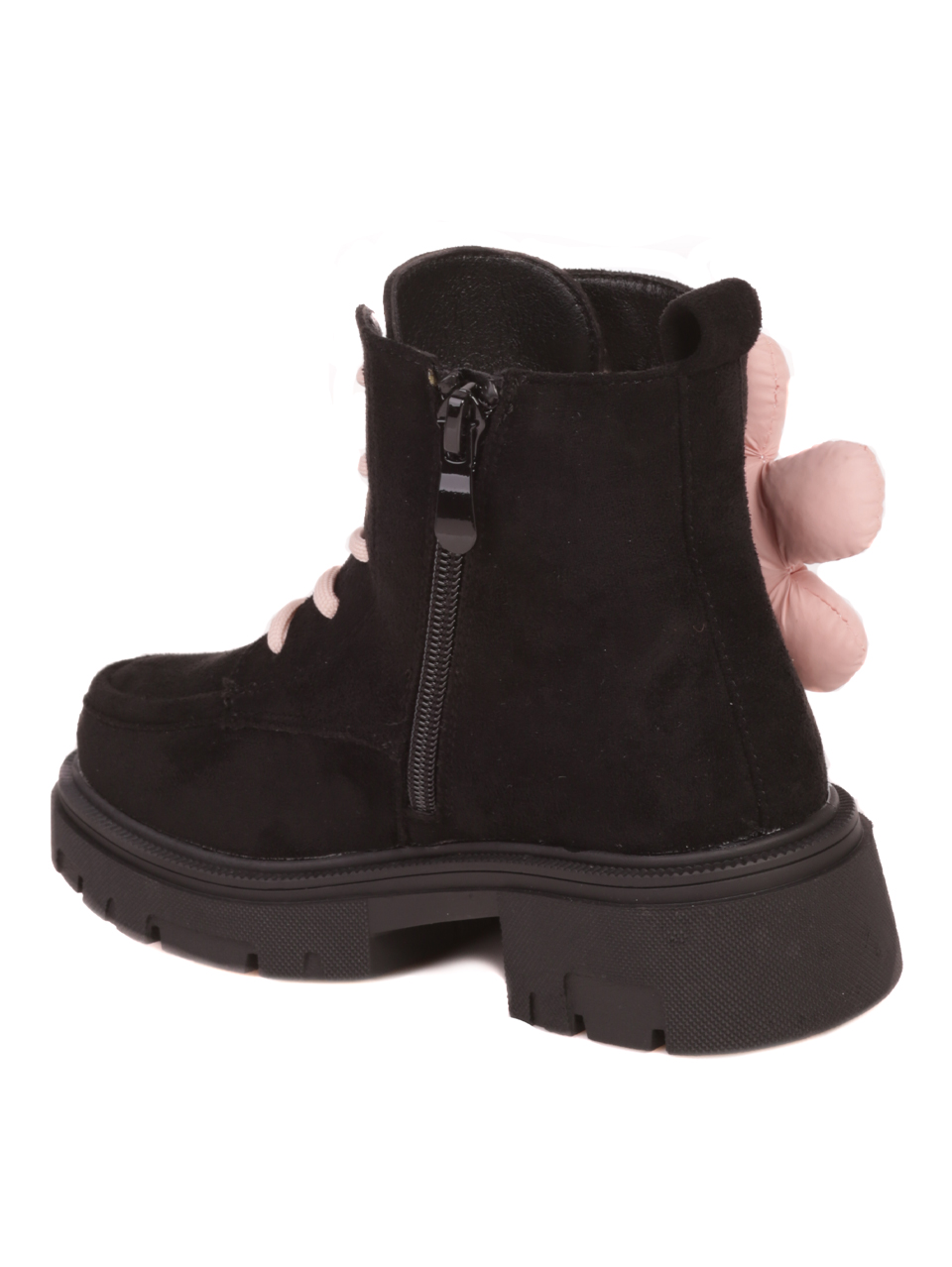 Детски боти в черно с розов орнамент-цвете 19R-23577 black/pink
