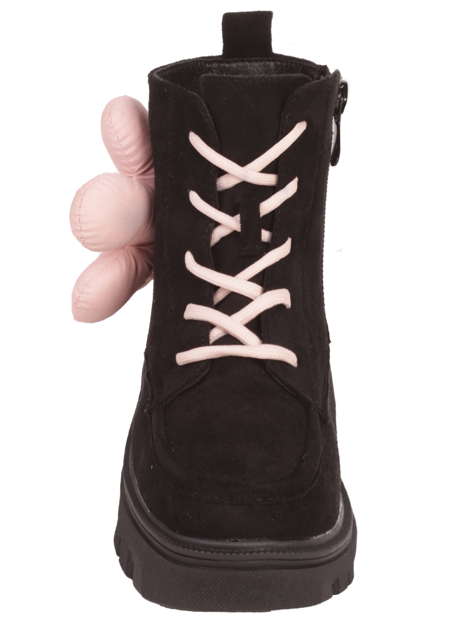 Детски боти в черно с розов орнамент-цвете 19R-23577 black/pink