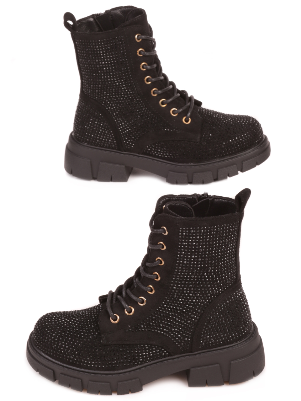 Детски боти в черно с декоративни камъни 19R-23579 black