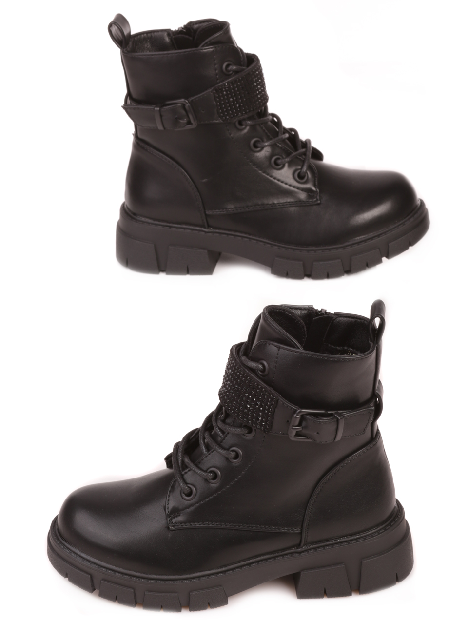 Детски боти с декоративни камъни в черно 19R-23580 black