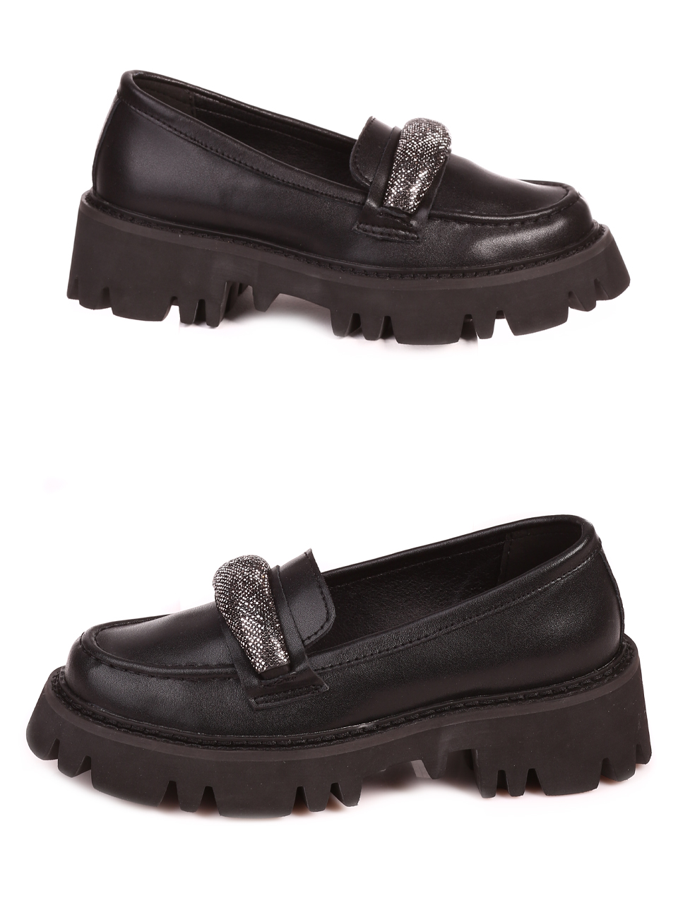 Ежедневни дамски мокасини с декоративни камъни в черно 3AF-23632 black