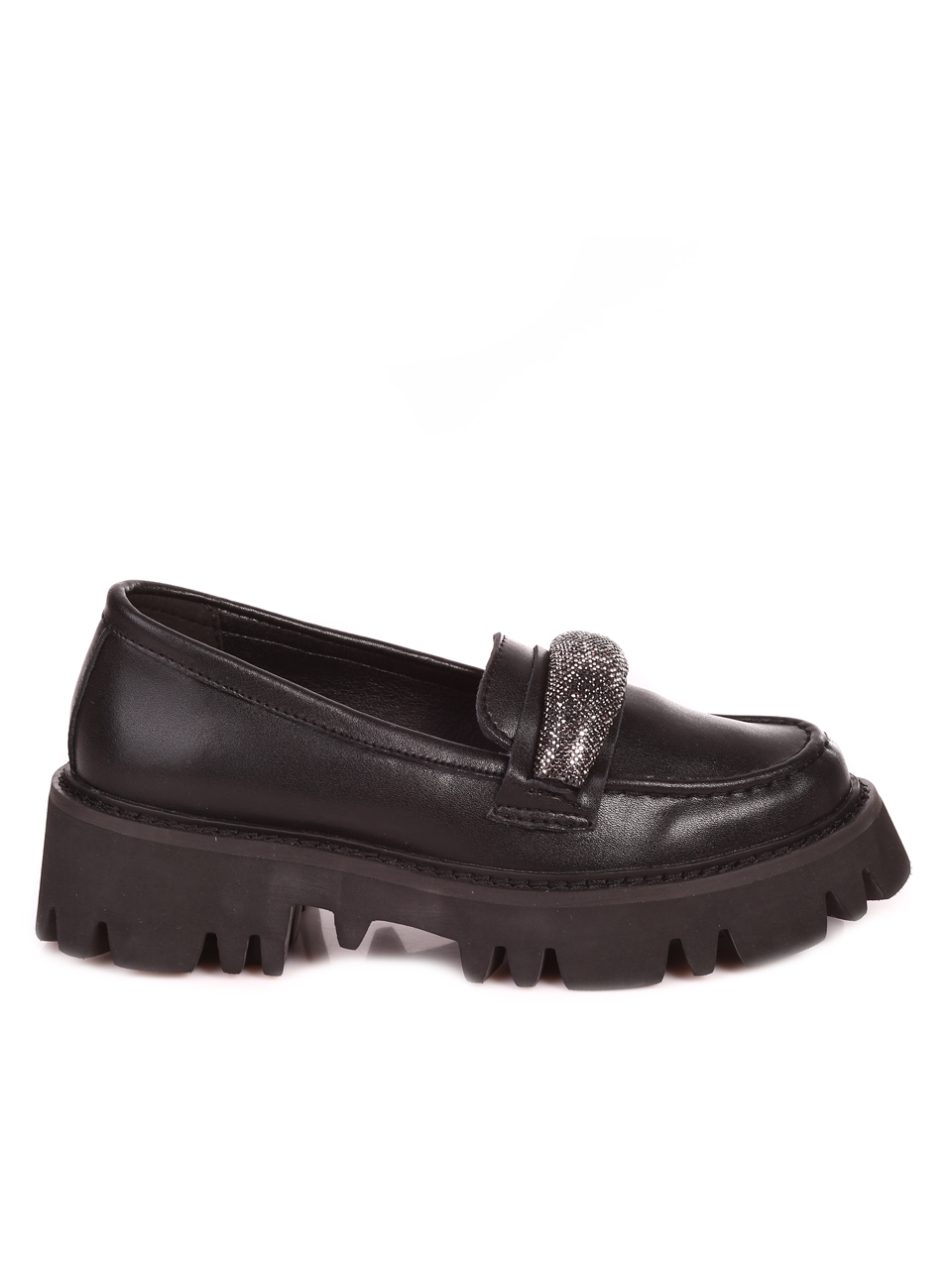 Ежедневни дамски мокасини с декоративни камъни в черно 3AF-23632 black