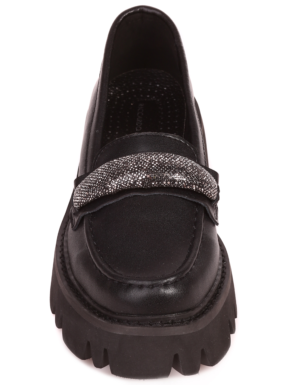 Ежедневни дамски мокасини с декоративни камъни в черно 3AF-23632 black