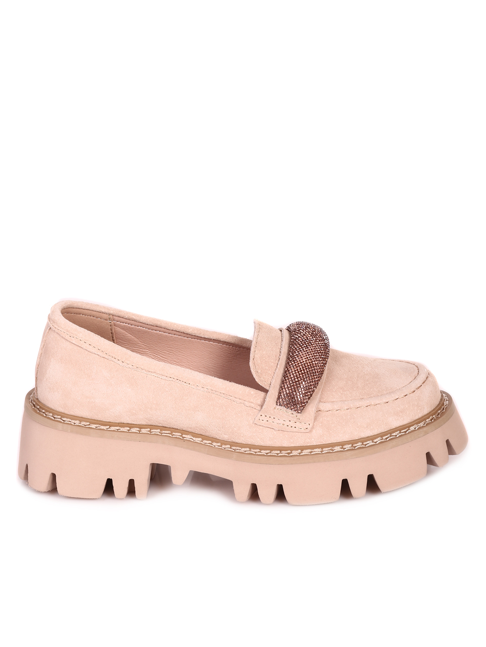 Ежедневни дамски мокасини с декоративни камъни в бежово 3AF-23632 beige