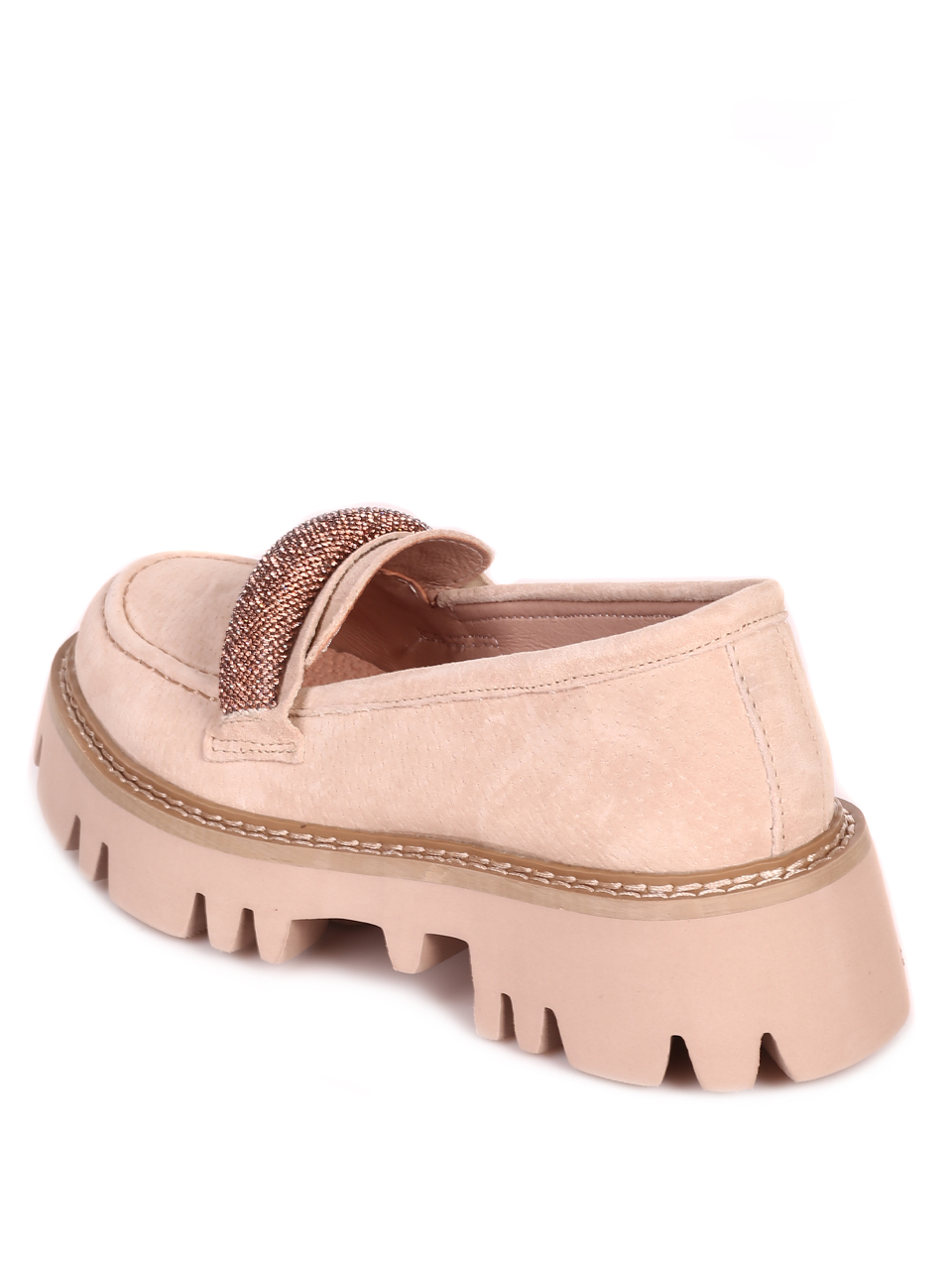 Ежедневни дамски мокасини с декоративни камъни в бежово 3AF-23632 beige