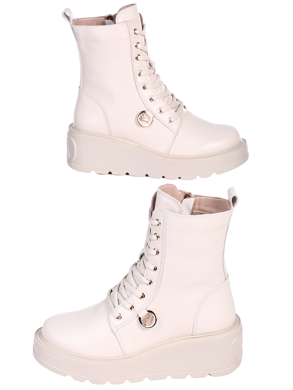 Ежедневни дамски боти от естествена кожа в бежово 2AF-23658 beige