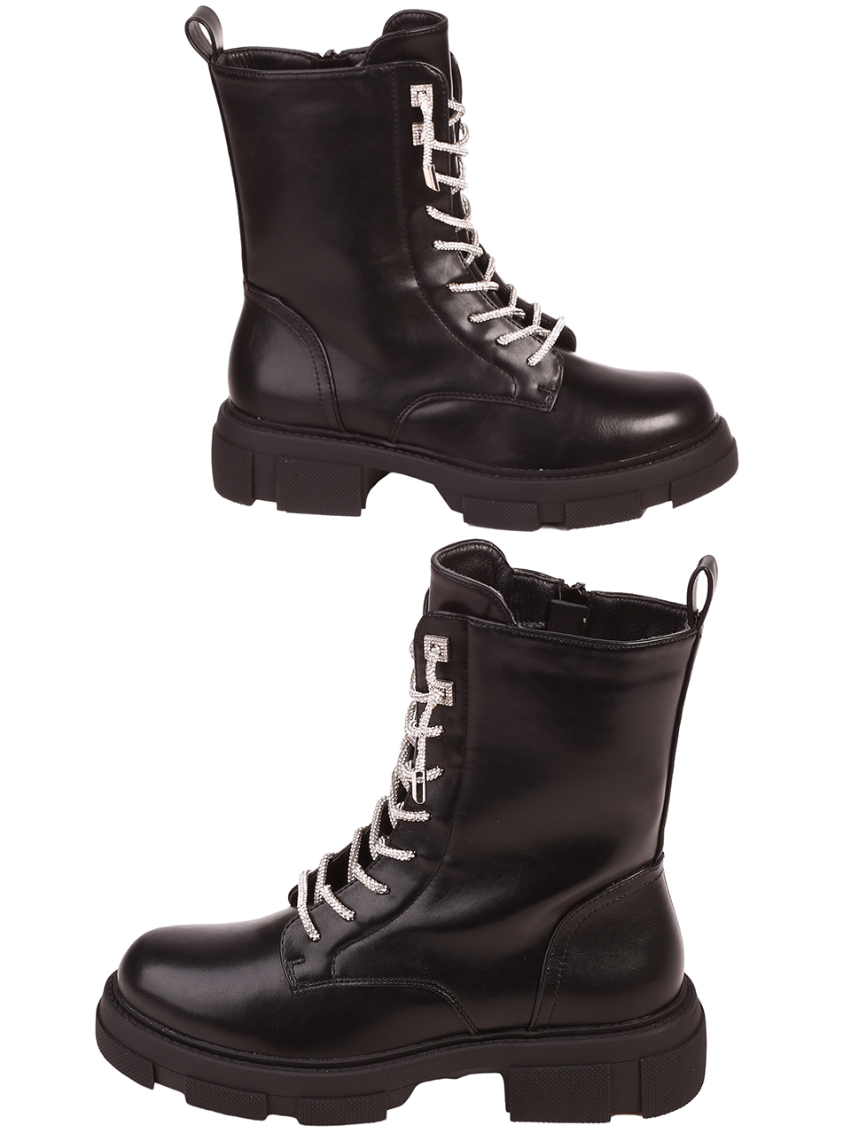Ежедневни дамски боти с декоративни камъни в черно 2R-23512 black pu