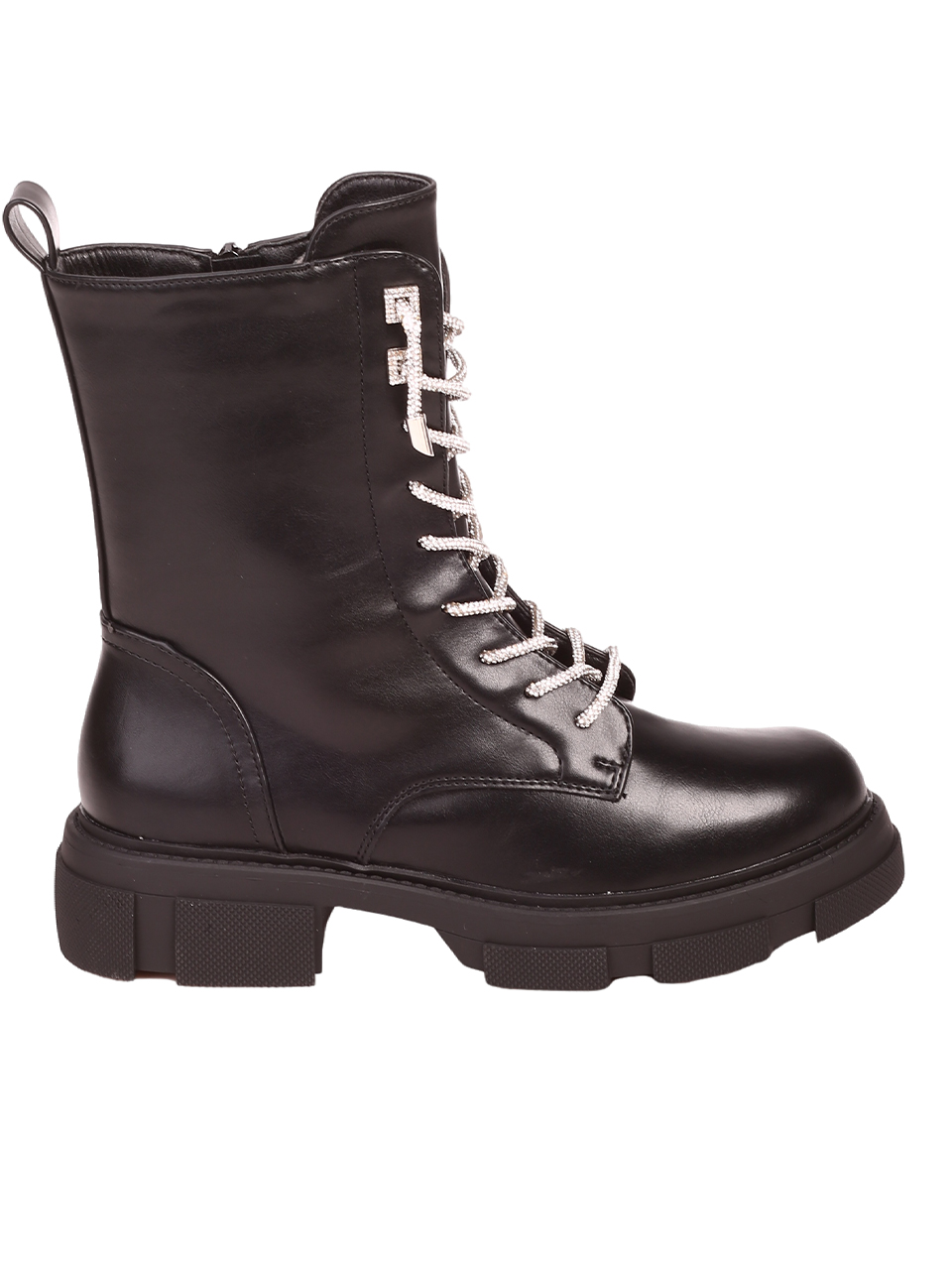 Ежедневни дамски боти с декоративни камъни в черно 2R-23512 black pu