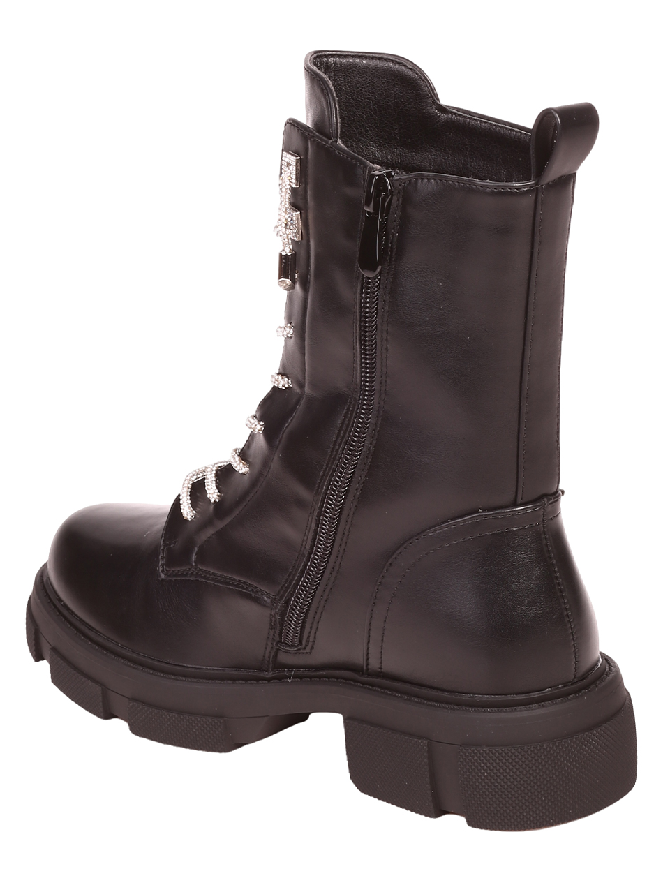 Ежедневни дамски боти с декоративни камъни в черно 2R-23512 black pu
