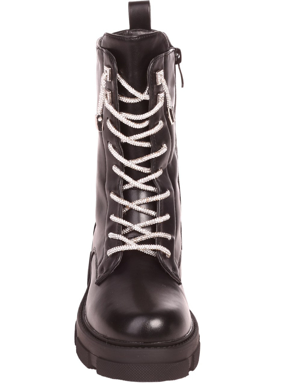 Ежедневни дамски боти с декоративни камъни в черно 2R-23512 black pu