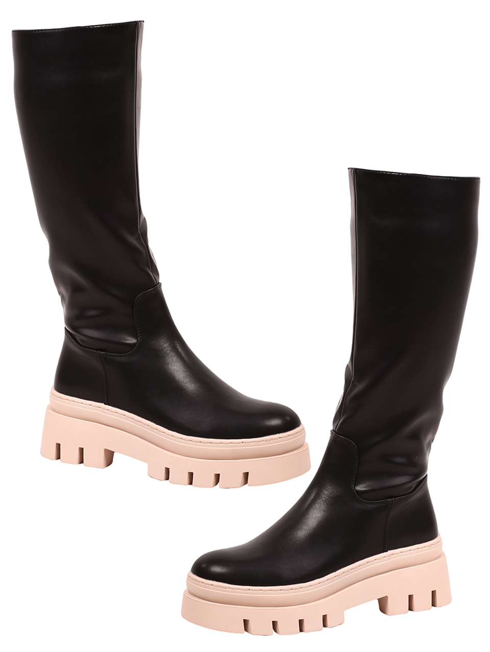 Ежедневни дамски ботуши в черно и бежово 1R-23576 black/beige