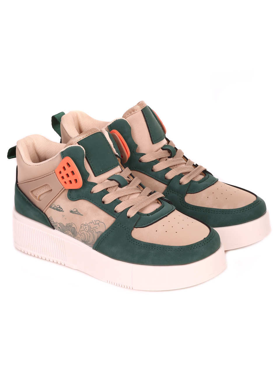 Ежедневни юношески кецове в бежово 14U-23572 beige