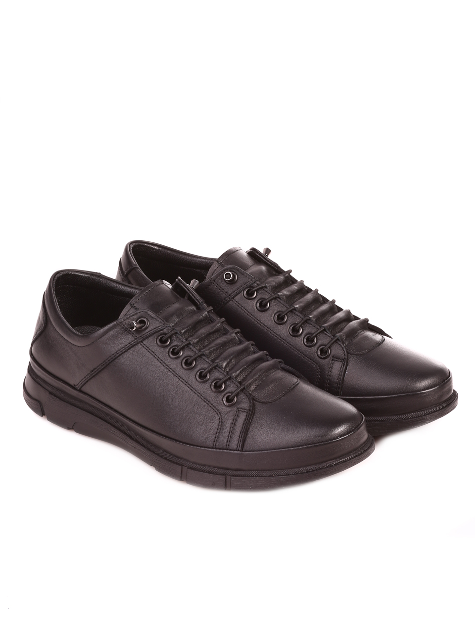 Eжедневни мъжки обувки от естествена кожа в черно 7AT-23780 black (21842)