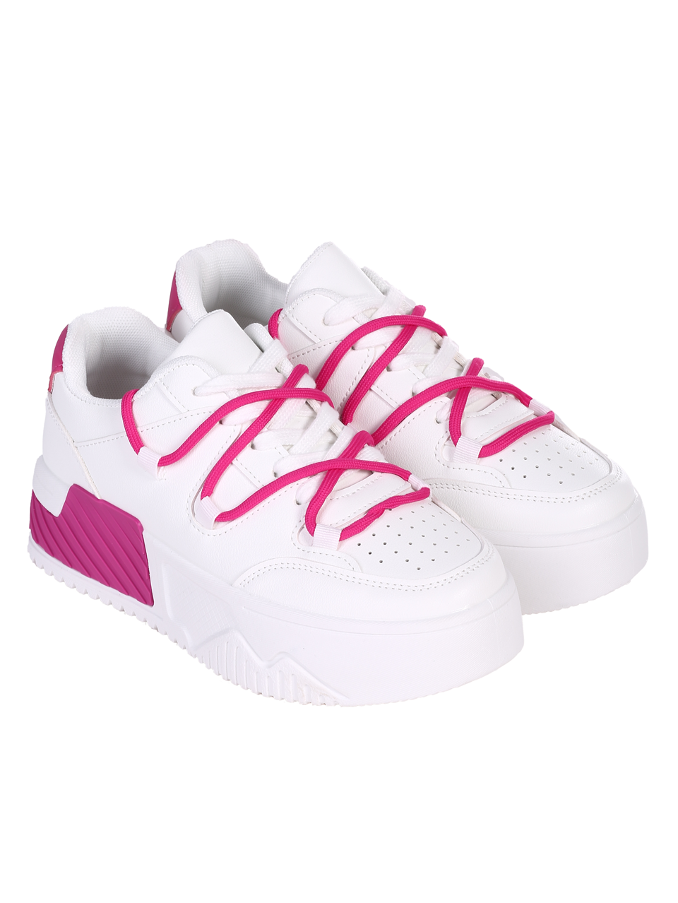 Ежедневни дамски обувки на платформа в бял/фуксия цвят 3U-24072 white/fuchsia