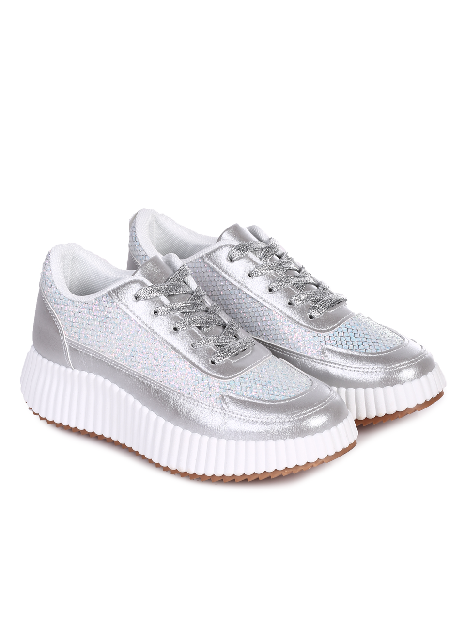 Ежедневни дамски обувки на платформа в сребристо 3U-24076 silver