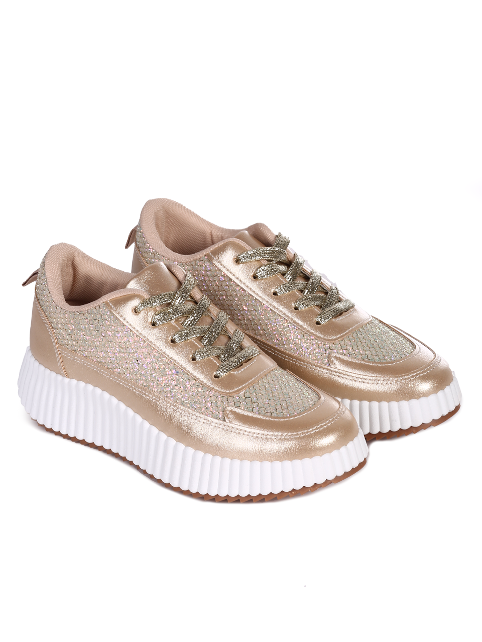Ежедневни дамски обувки на платформа в златисто 3U-24076 gold