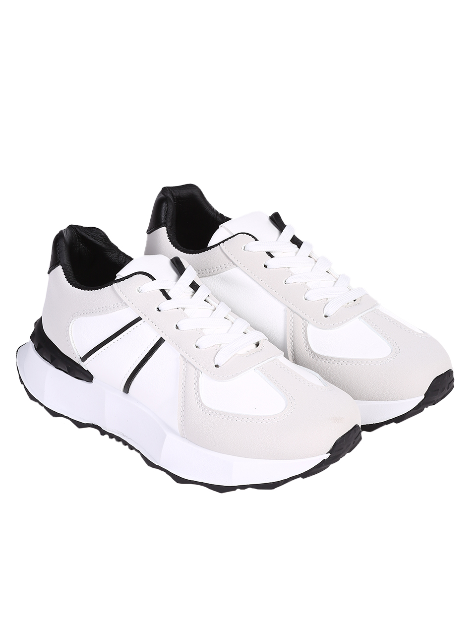Ежедневни дамски обувки в бял/черен цвят 3U-24001 off white/black